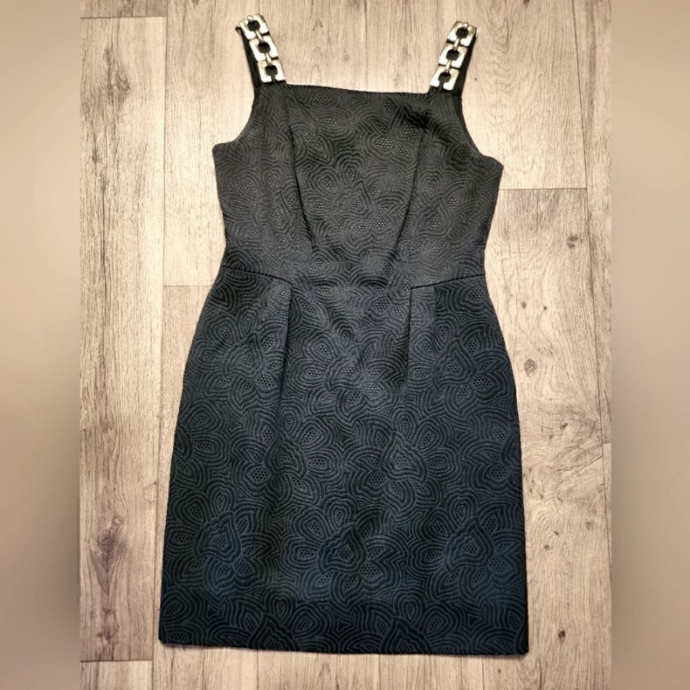 Kay Unger Gold Chain Strap Black Cocktail Party Dress Size 10